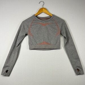 Athleisure Nova Sport Womens Small Gray Seamless Long Sleeve‎ Thumbhole Crop Top